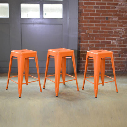 AmeriHome Loft Orange 24 in. Metal Bar Stool - 3 Piece