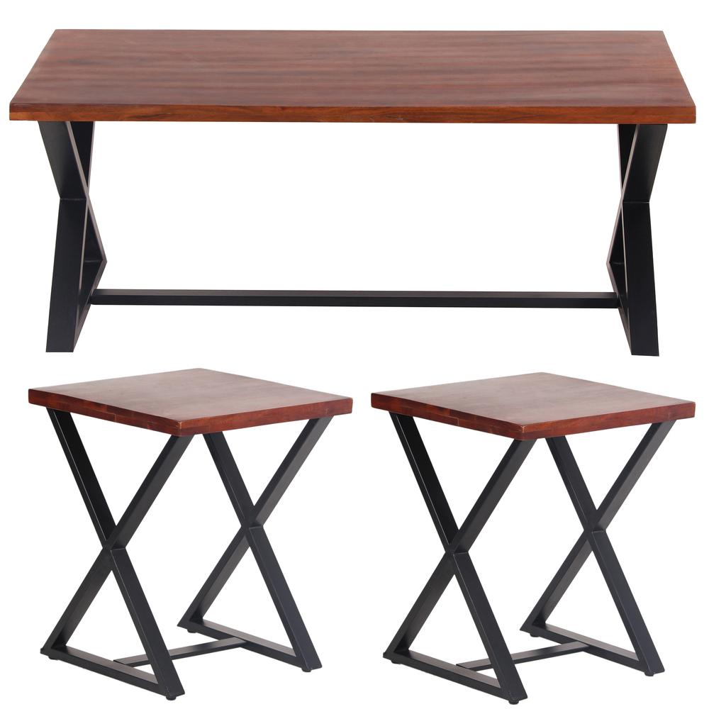 AmeriHome Acacia Wood Cross Leg Living Room Table Set