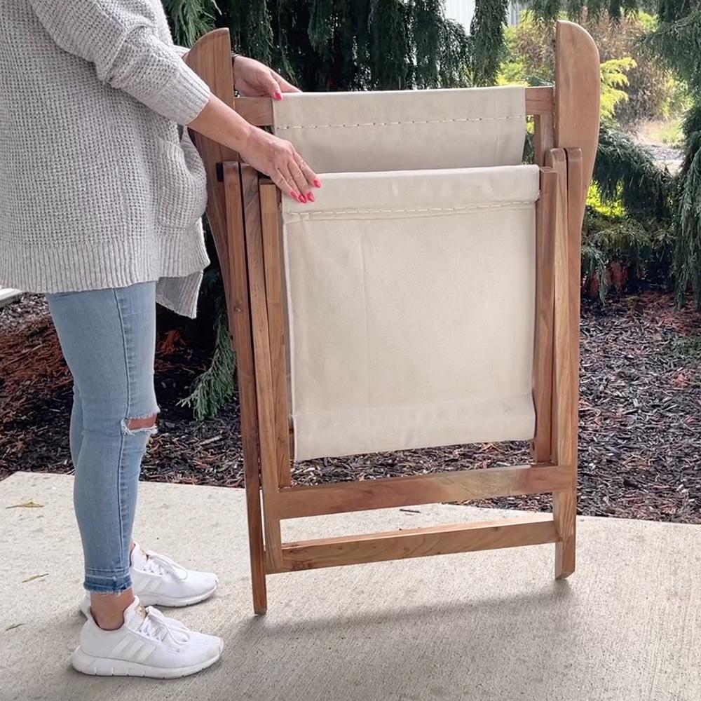 AmeriHome Acacia and Canvas Folding Arm Chair