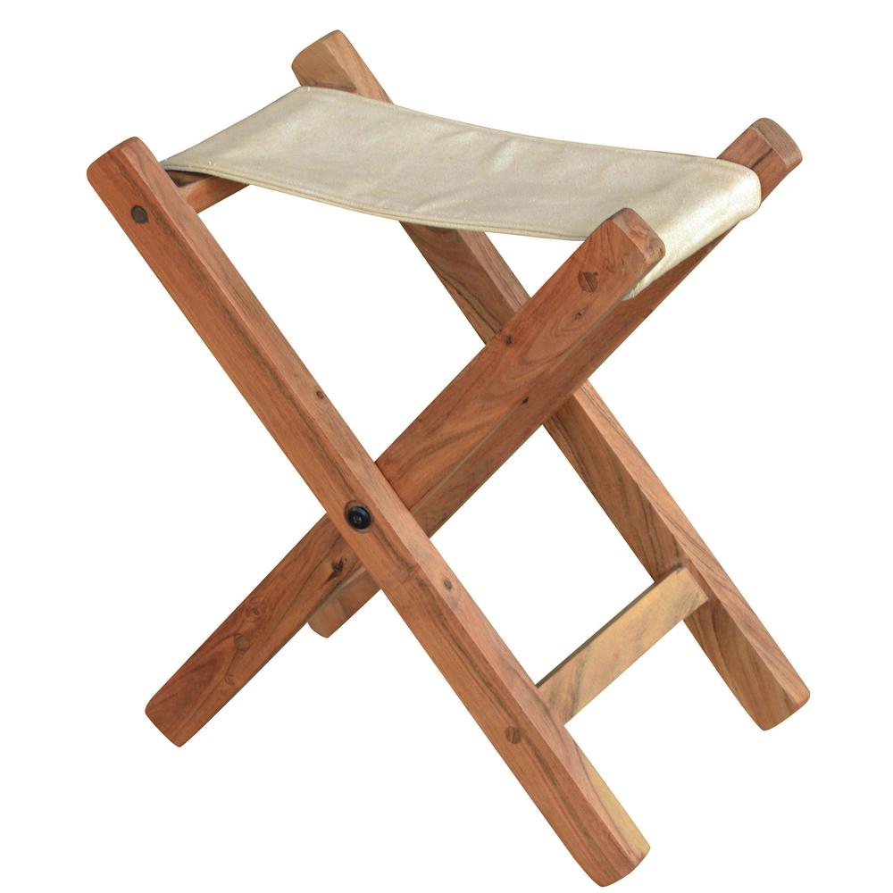 AmeriHome Acacia and Canvas Folding Stool