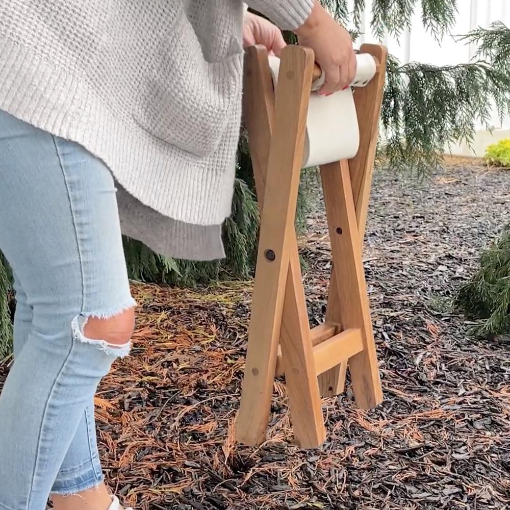 AmeriHome Acacia and Canvas Folding Stool