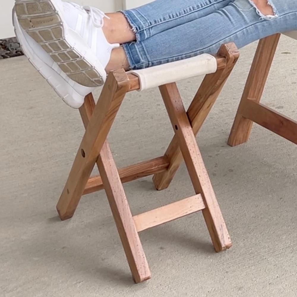AmeriHome Acacia and Canvas Folding Stool