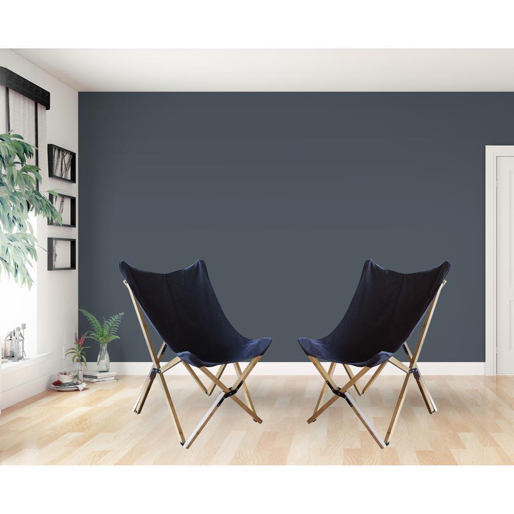 AmeriHome Canvas and Bamboo Butterfly Chair - Black - 2 Piece Set