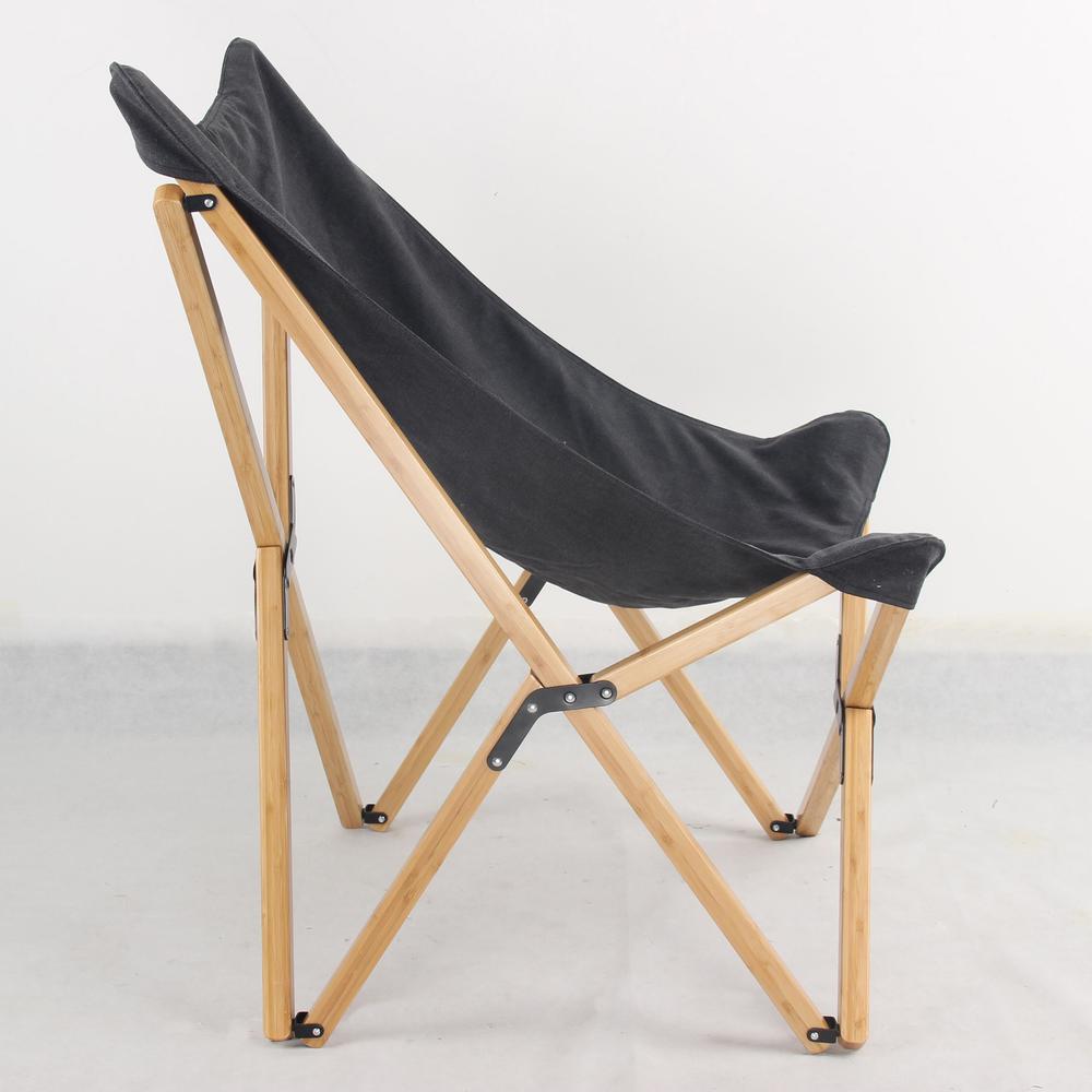 AmeriHome Canvas and Bamboo Butterfly Chair - Black - 2 Piece Set