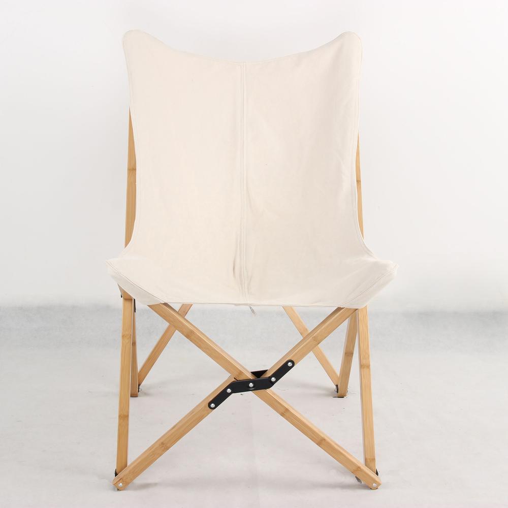 AmeriHome Canvas and Bamboo Butterfly Chair - White - 2 Piece Set