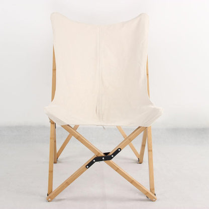 AmeriHome Canvas and Bamboo Butterfly Chair - White - 2 Piece Set