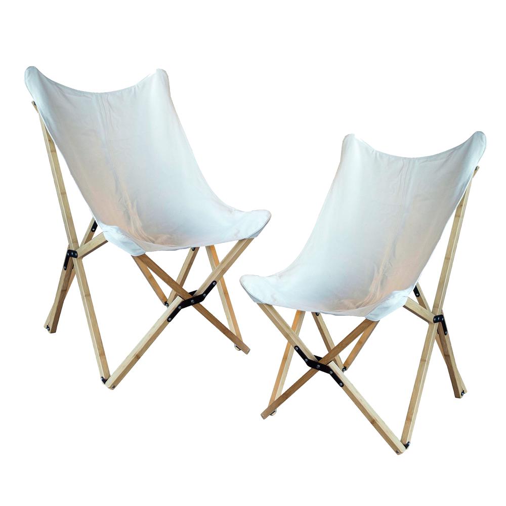 AmeriHome Canvas and Bamboo Butterfly Chair - White - 2 Piece Set
