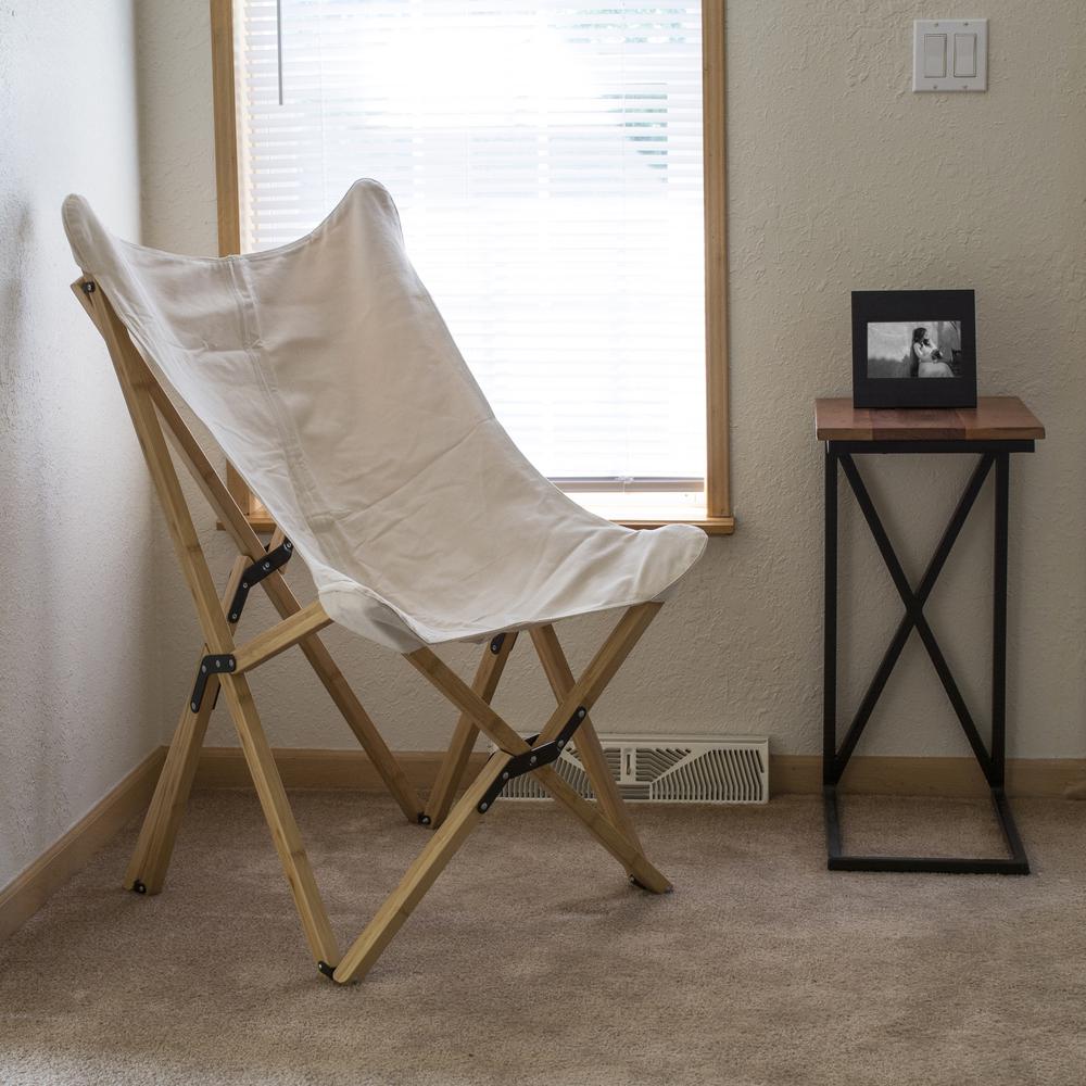 AmeriHome Canvas and Bamboo Butterfly Chair - White