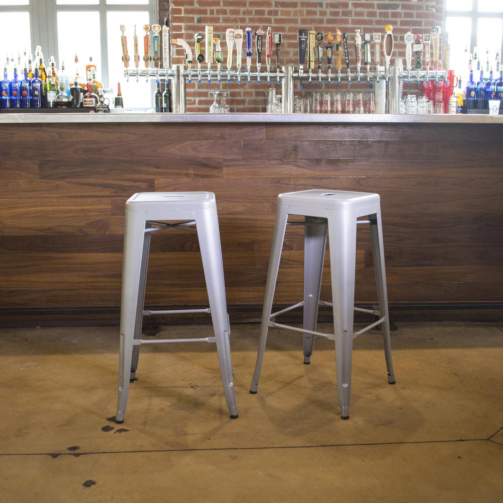 AmeriHome Loft Silver Metal Bar Stool - 2 Piece