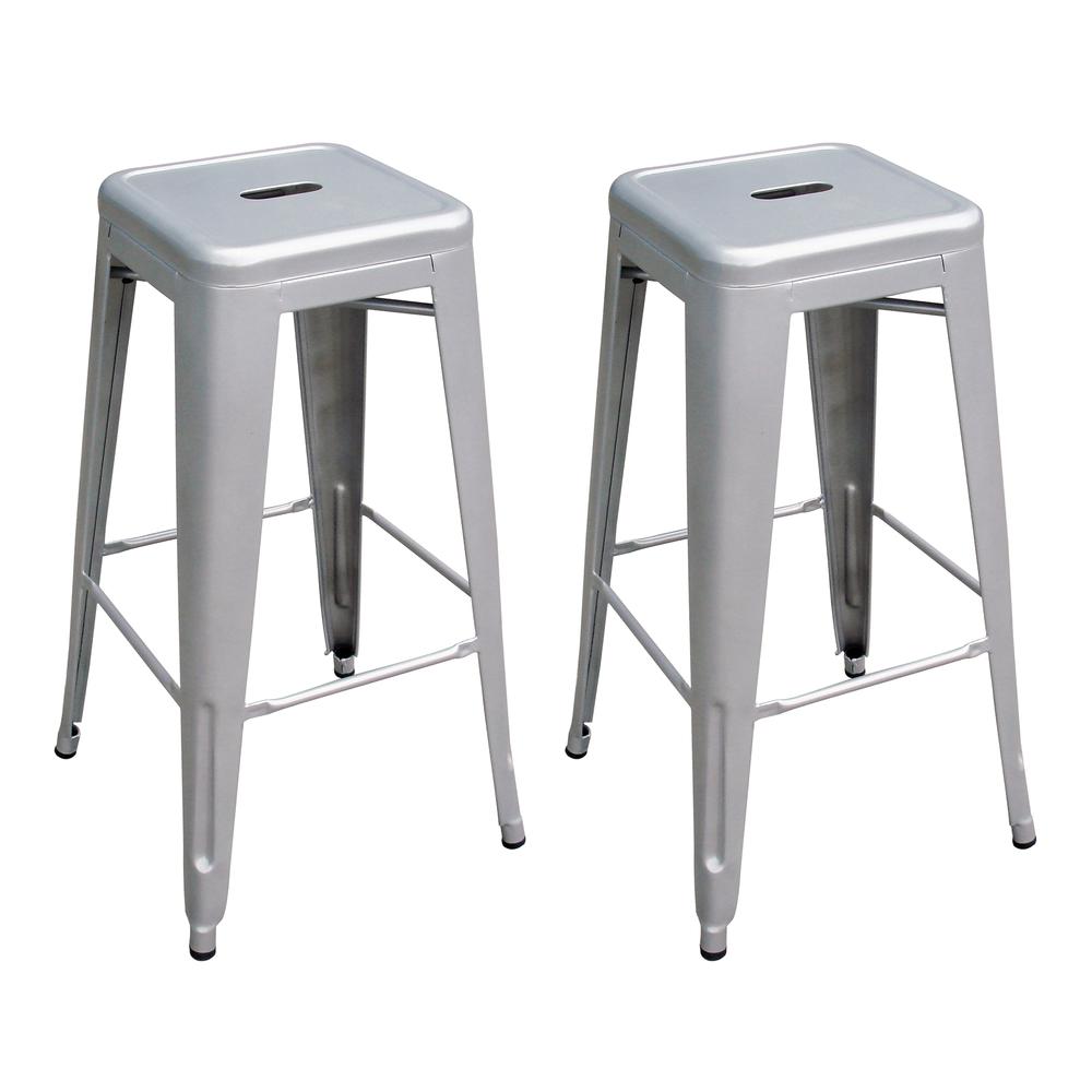 AmeriHome Loft Silver Metal Bar Stool - 2 Piece