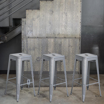 AmeriHome Loft Silver Metal Bar Stool - 3 Piece