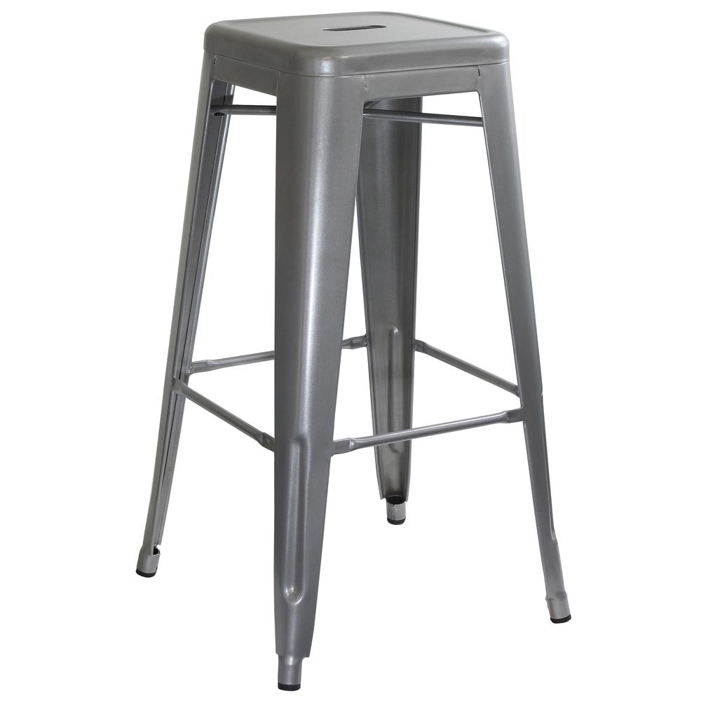AmeriHome Loft Silver Metal Bar Stool - 3 Piece