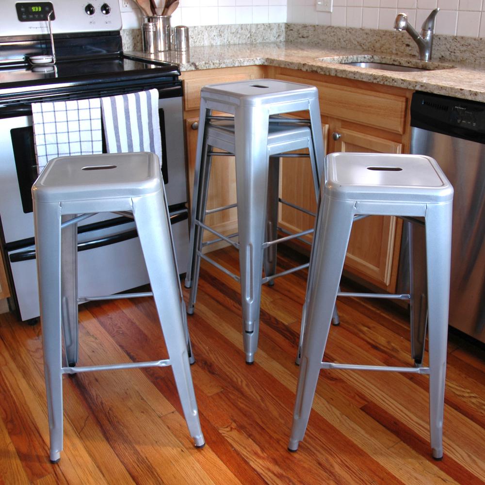 AmeriHome Loft Silver Metal Bar Stool - 4 Piece