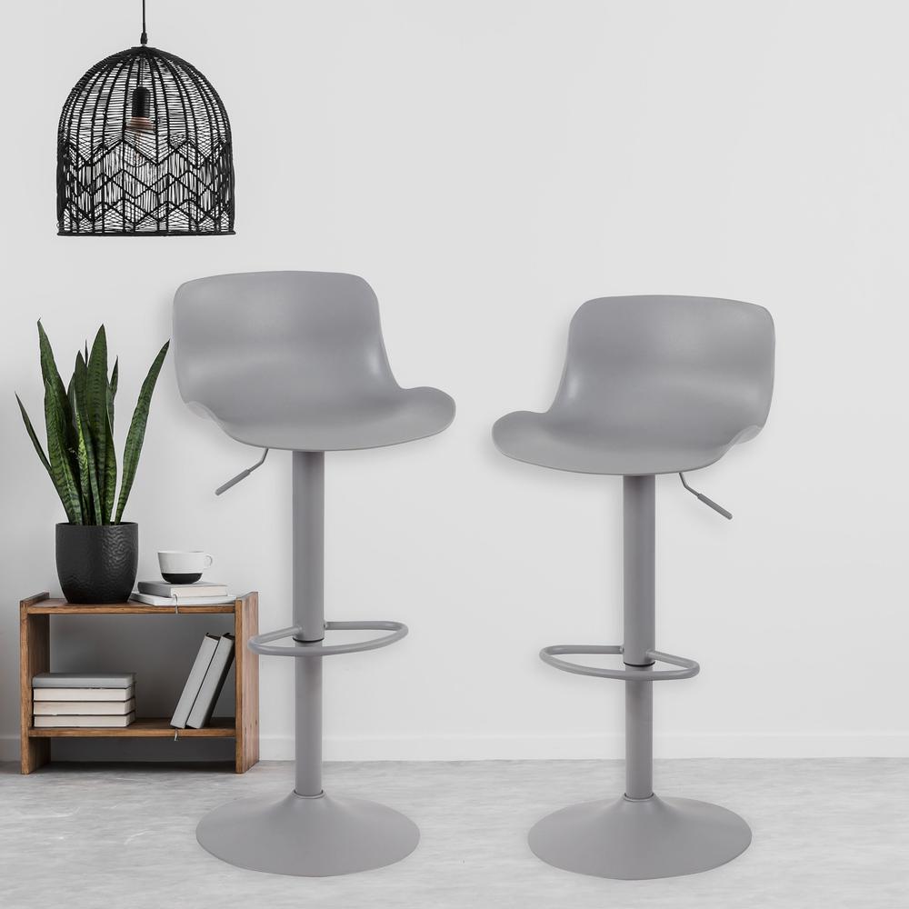 AmeriHome Adjustable Height Solid Color Monochromatic Bar Stool Set- Gray