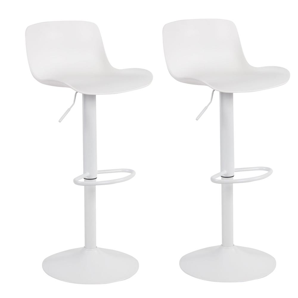 AmeriHome Adjustable Height Solid Color Monochromatic Bar Stool Set- White