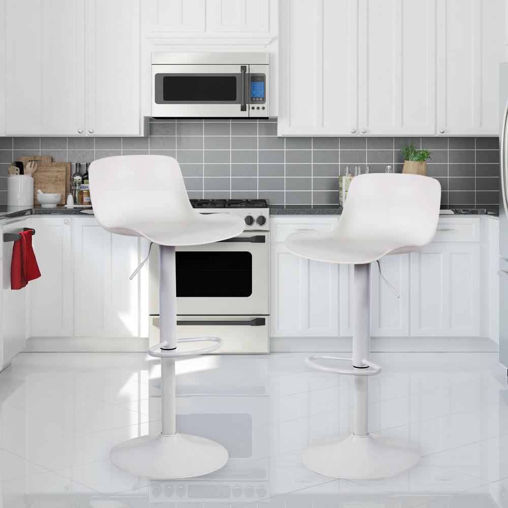 AmeriHome Adjustable Height Solid Color Monochromatic Bar Stool Set- White