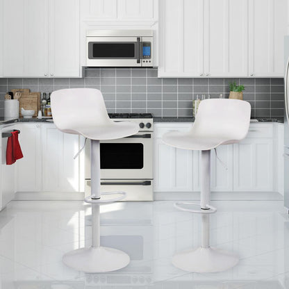 AmeriHome Adjustable Height Solid Color Monochromatic Bar Stool Set- White