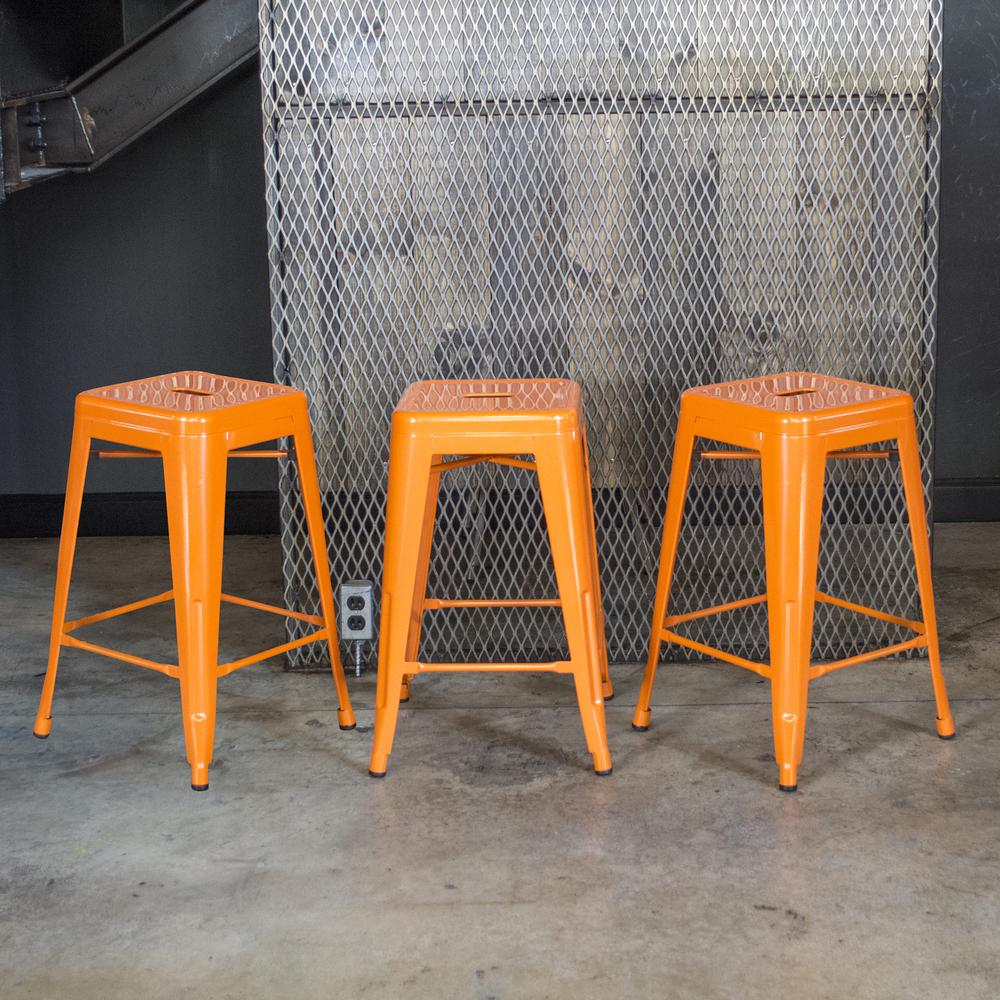 AmeriHome Loft Orange 24 in. Metal Bar Stool - 3 Piece