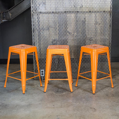 AmeriHome Loft Orange 24 in. Metal Bar Stool - 3 Piece