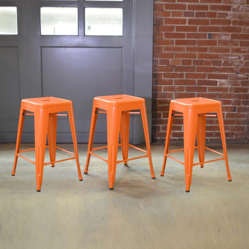 AmeriHome Loft Orange 24 in. Metal Bar Stool - 3 Piece