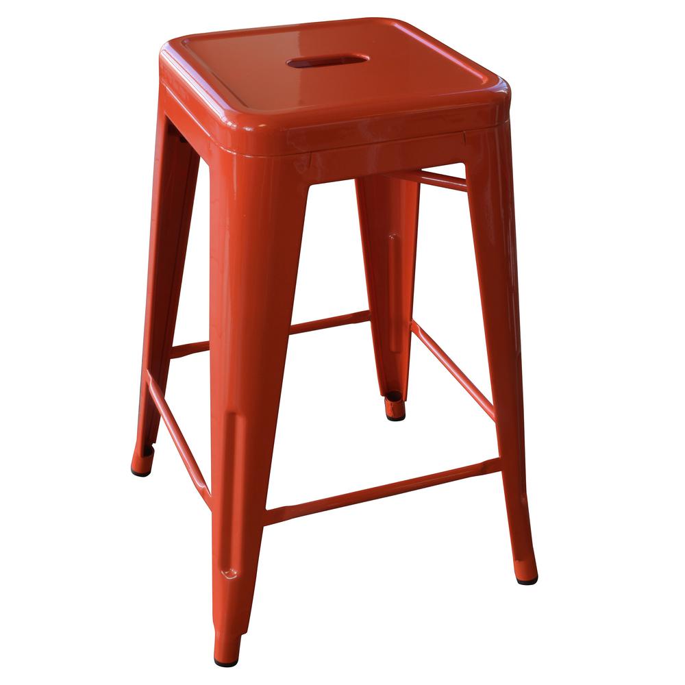 AmeriHome Loft Orange 24 Inch Metal Bar Stool - 2 Piece