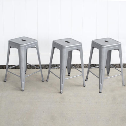 AmeriHome Loft Silver 24 in. Metal Bar Stool - 3 Piece