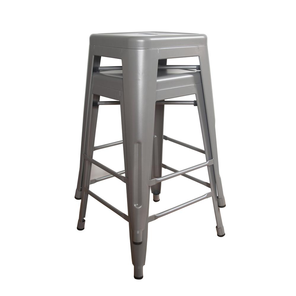 AmeriHome Loft Silver 24 Inch Metal Bar Stool - 2 Piece