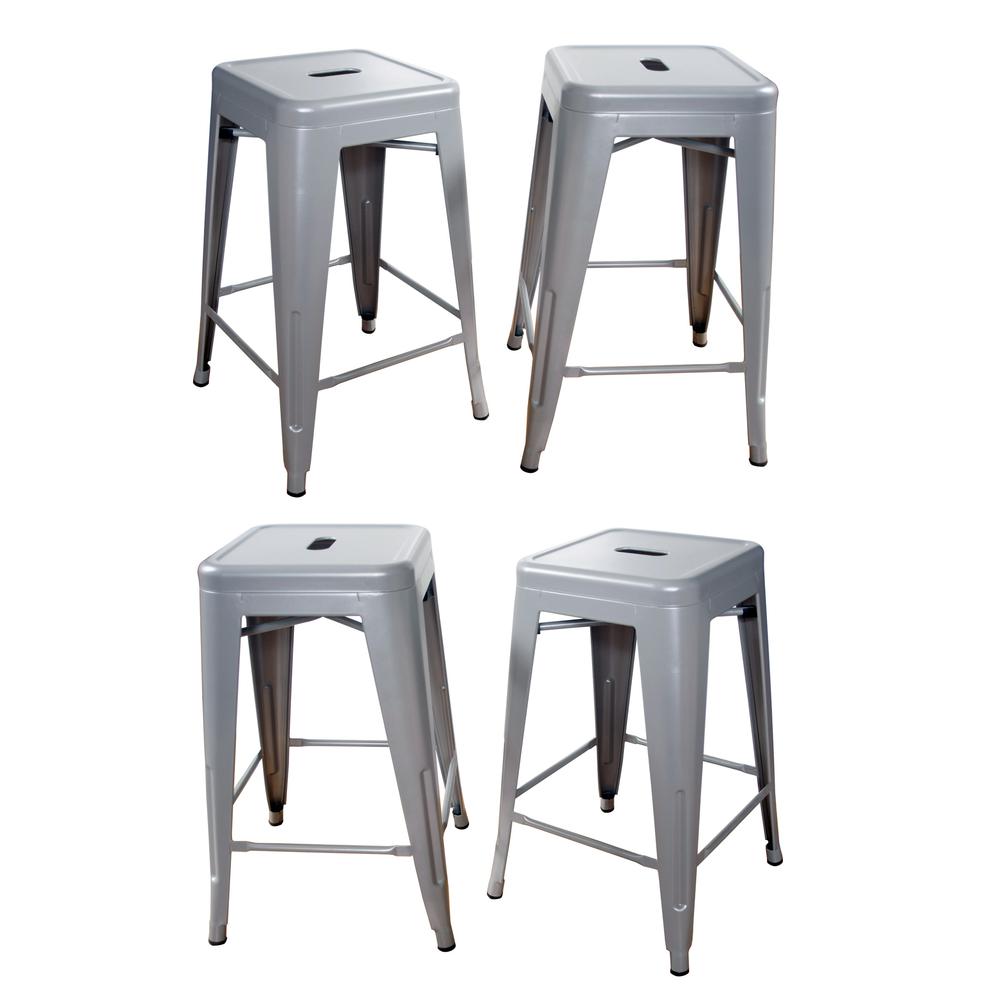 AmeriHome Loft Silver 24 Inch Metal Bar Stool - 4 Piece