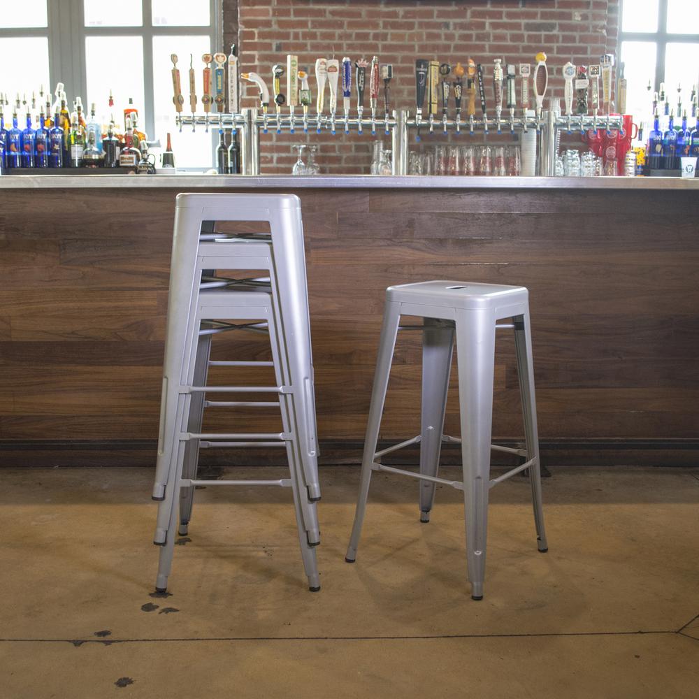 AmeriHome Loft Silver 24 Inch Metal Bar Stool - 4 Piece