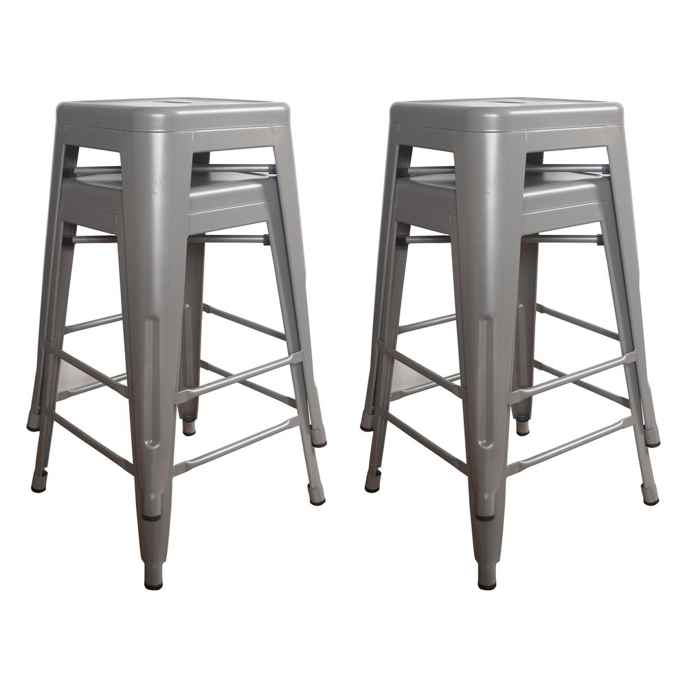 AmeriHome Loft Silver 24 Inch Metal Bar Stool - 4 Piece