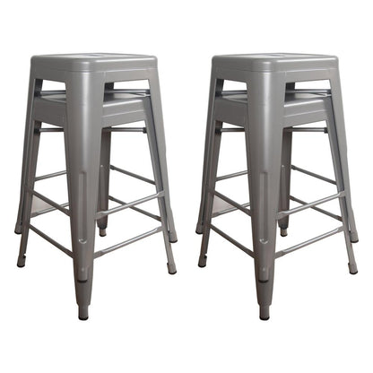AmeriHome Loft Silver 24 Inch Metal Bar Stool - 4 Piece