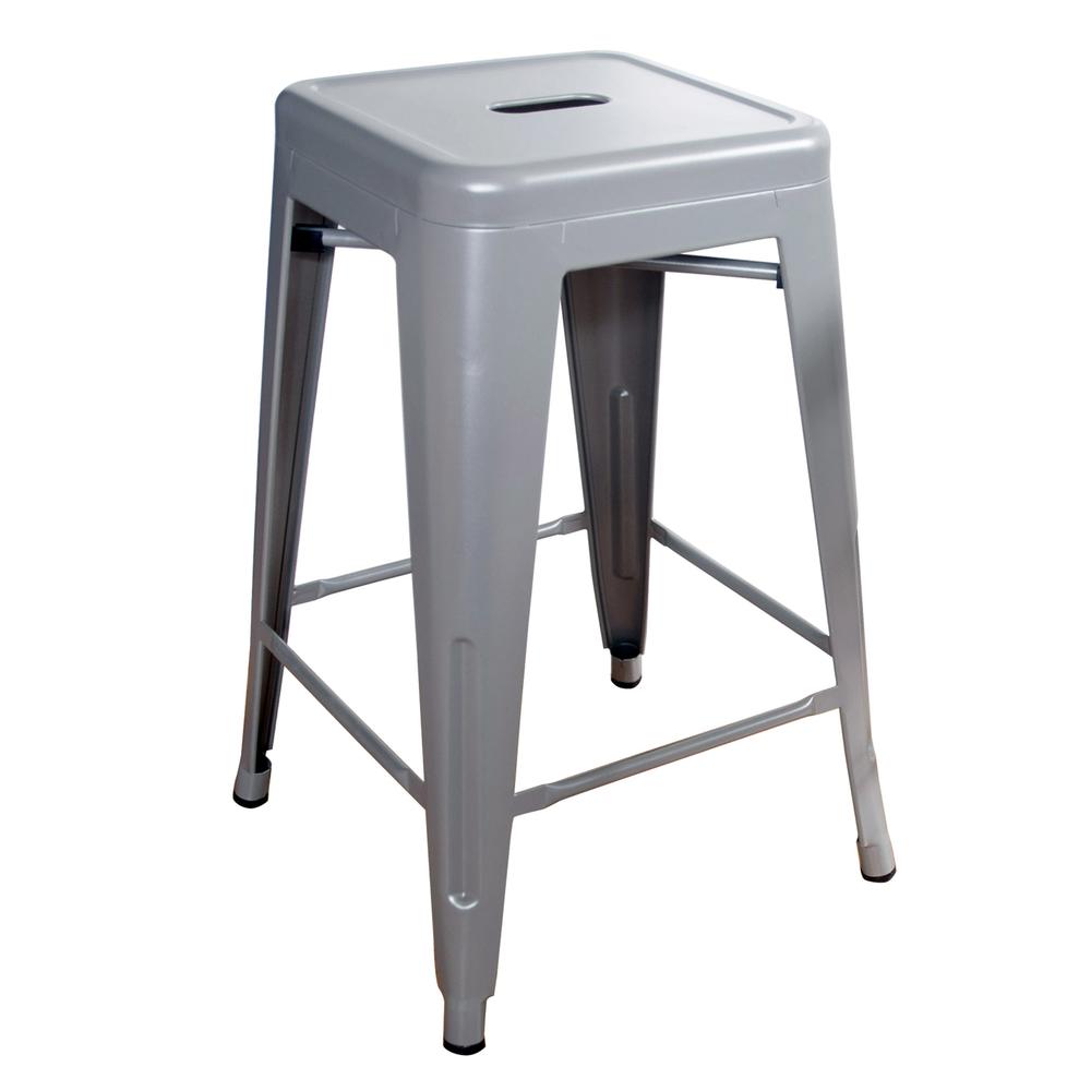 AmeriHome Loft Silver 24 Inch Metal Bar Stool - 4 Piece