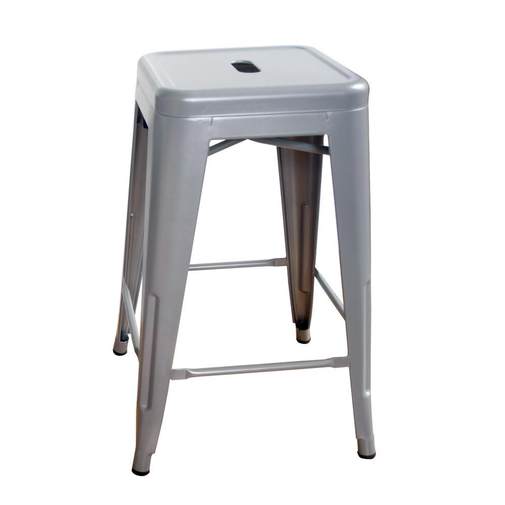 AmeriHome Loft Silver 24 Inch Metal Bar Stool - 4 Piece