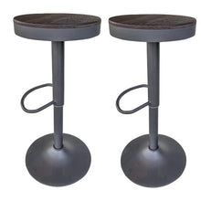 Round Adjustable Height Bar Stools with Wood Seat – Espresso Stain