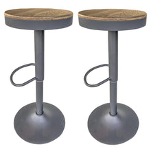 Round Adjustable Height Bar Stools with Wood Seat – Natural Stain