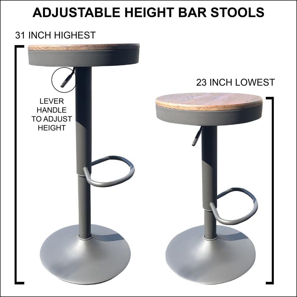 Round Adjustable Height Bar Stools with Wood Seat – Natural Stain
