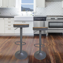 Round Adjustable Height Bar Stools with Wood Seat – Natural Stain