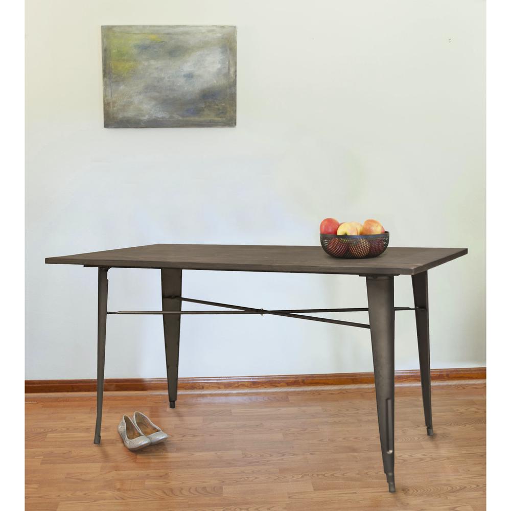 AmeriHome Loft Rustic Gunmetal Metal Dining Table with Wood Top
