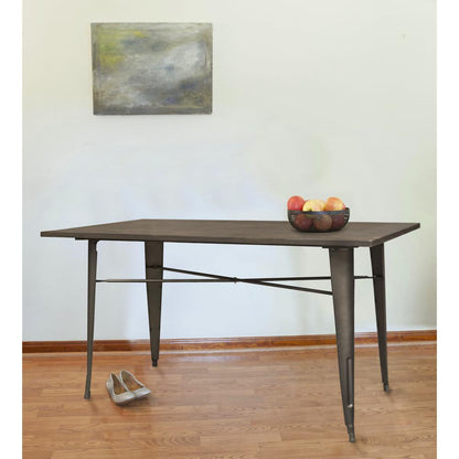 AmeriHome Loft Rustic Gunmetal Metal Dining Table with Wood Top
