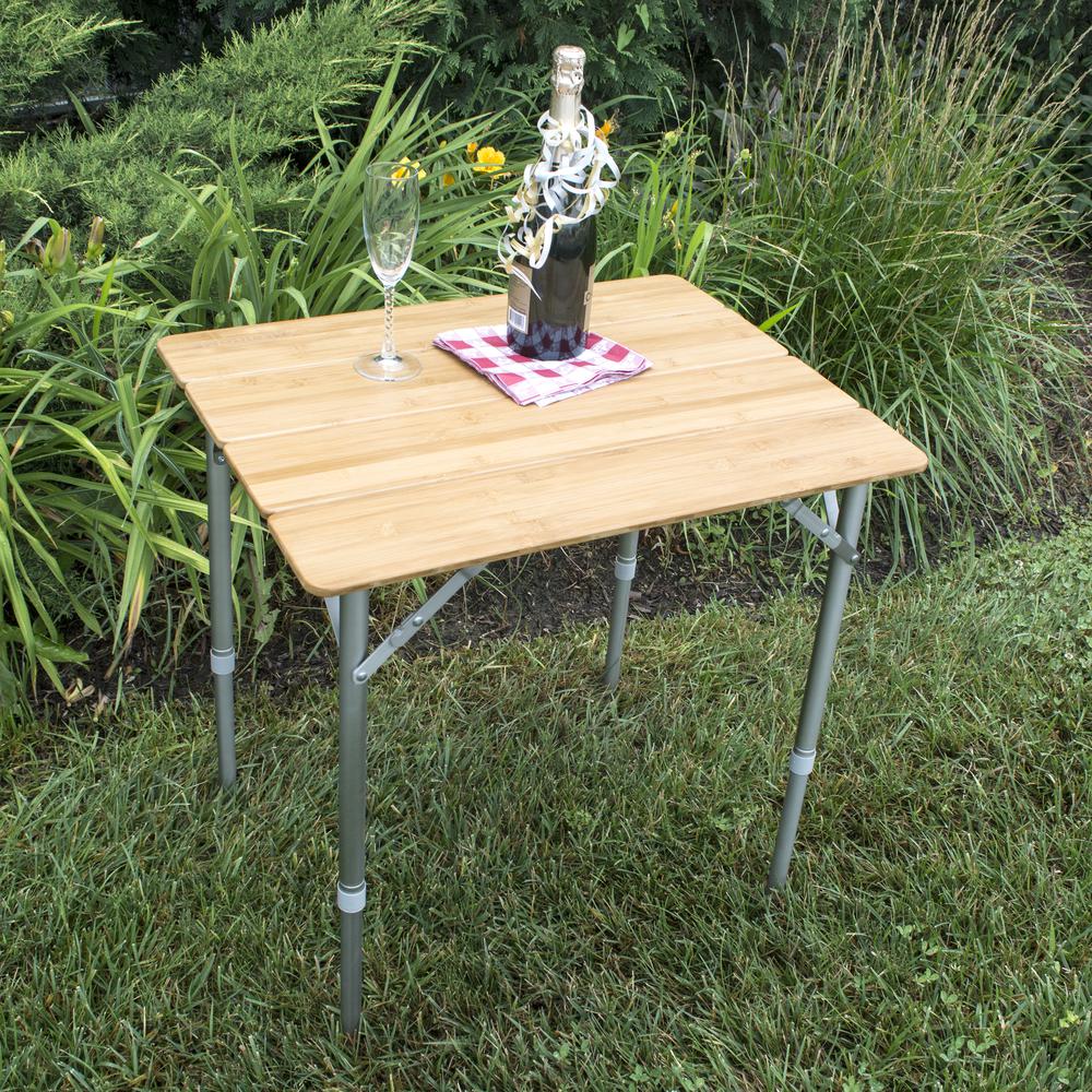 AmeriHome 25.75 x 17 Inch Adjustable Height Folding Bamboo Table With Carry Bag