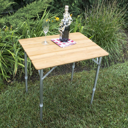 AmeriHome 25.75 x 17 Inch Adjustable Height Folding Bamboo Table With Carry Bag