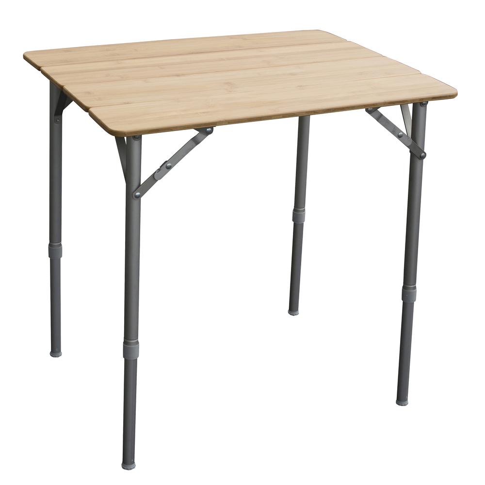 AmeriHome 25.75 x 17 Inch Adjustable Height Folding Bamboo Table With Carry Bag