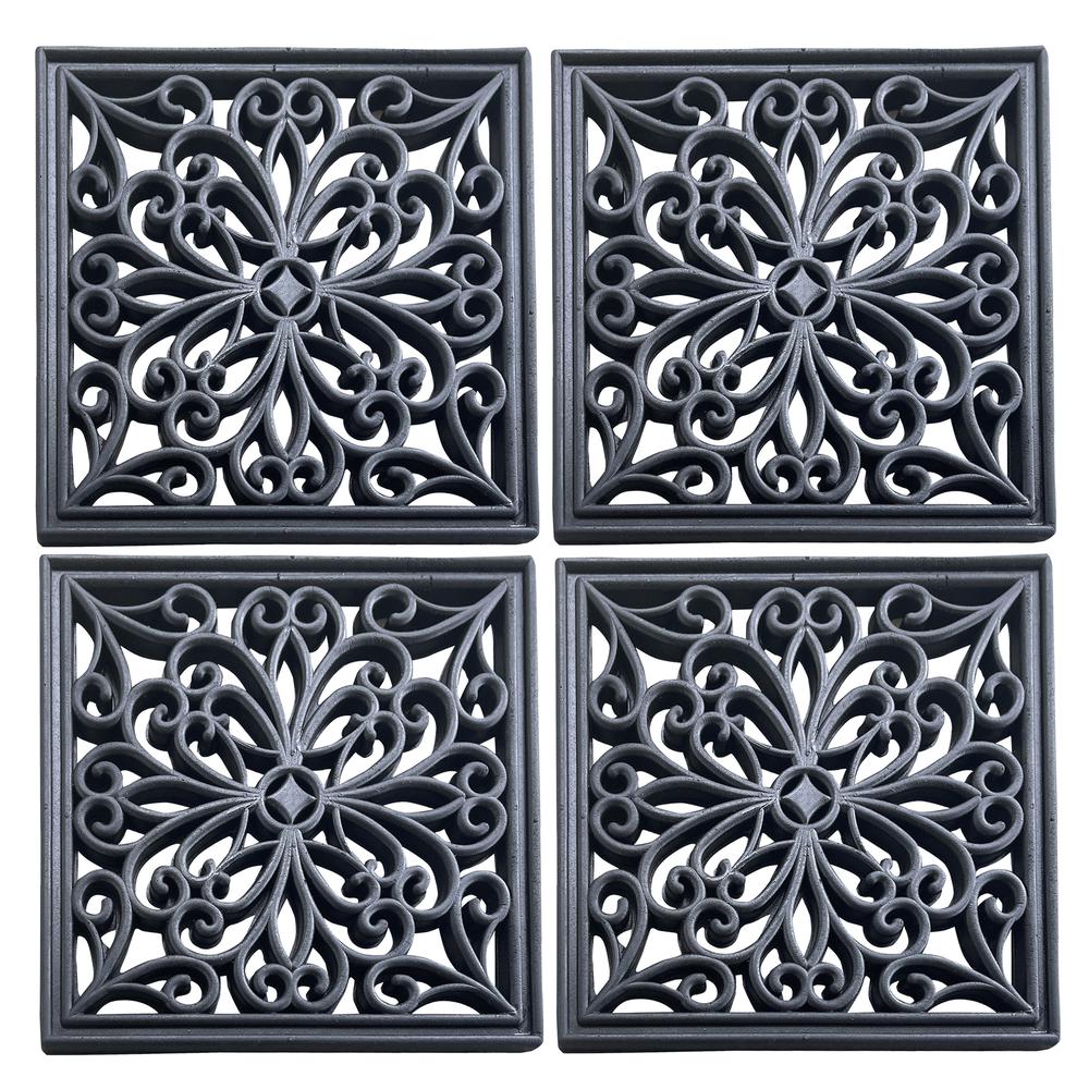 4 Piece 12 inch Square Rubber Scrollwork Step Mat Set