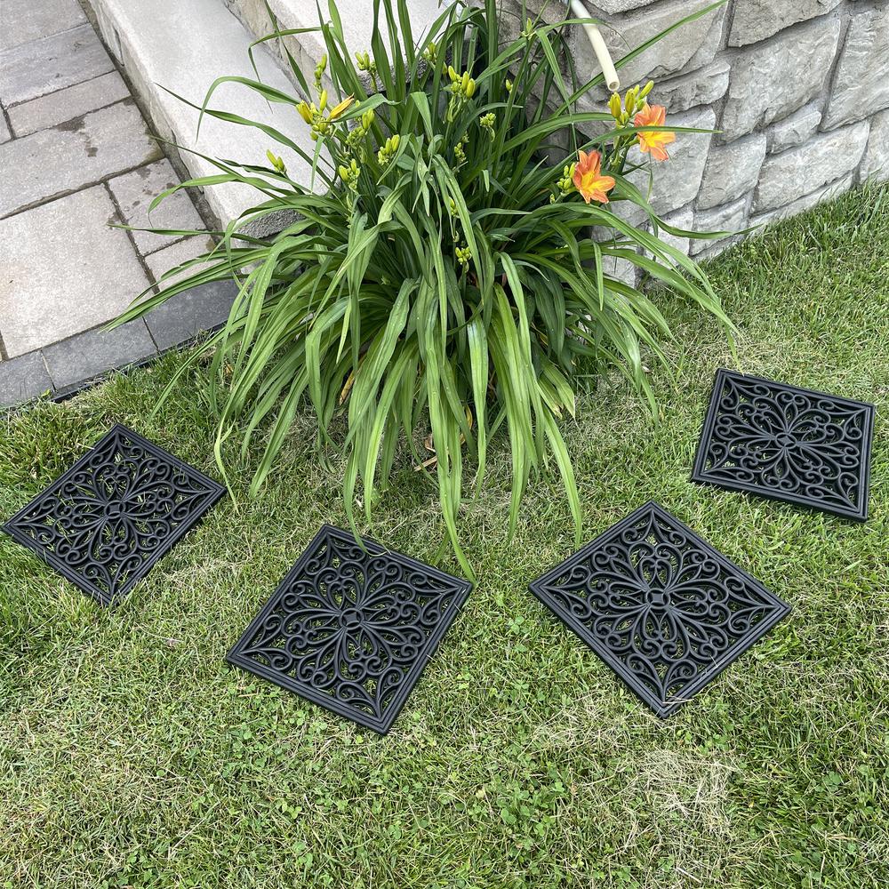 4 Piece 12 inch Square Rubber Scrollwork Step Mat Set