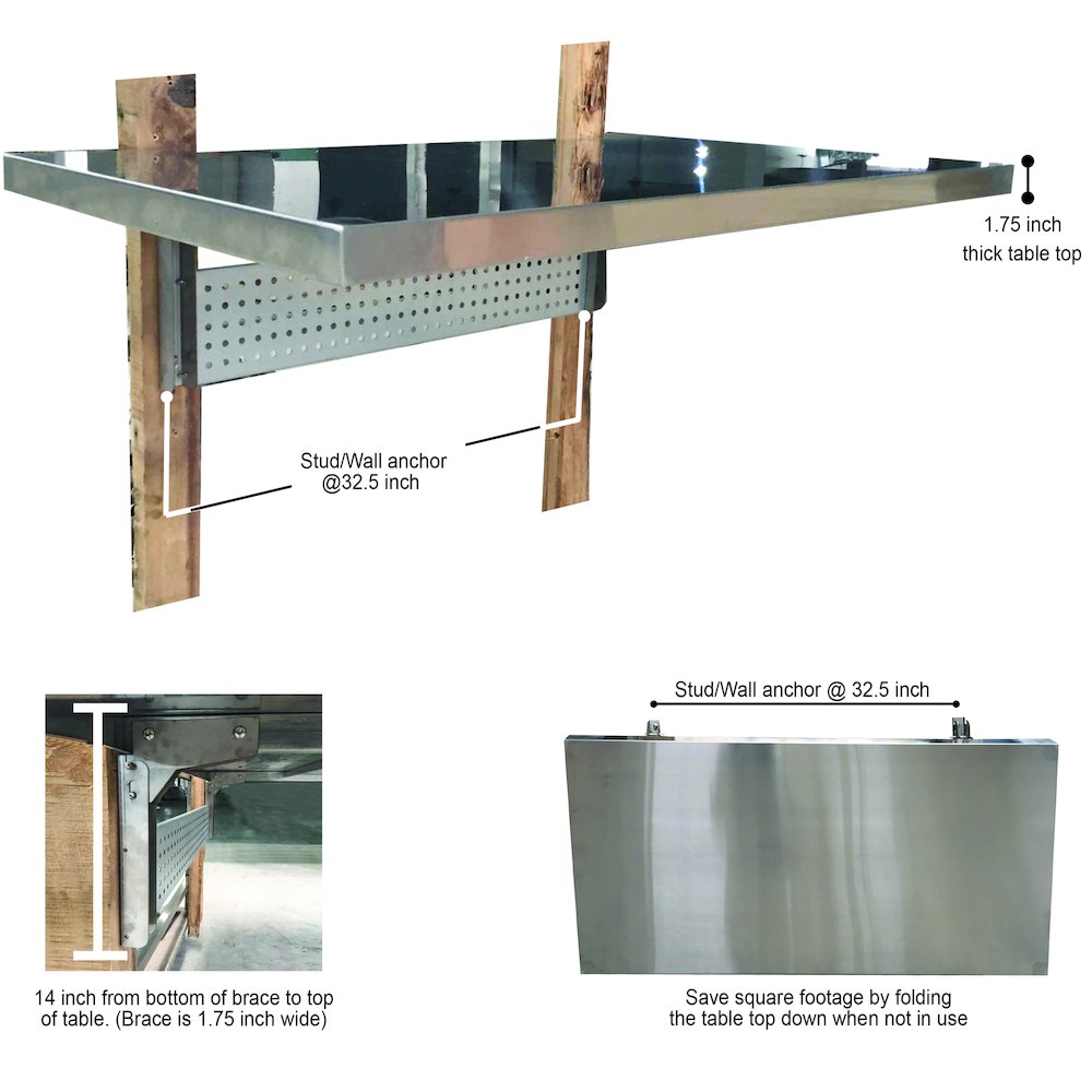 Sportsman Series Space Saving Stainless Steel Wall Mount Work Table