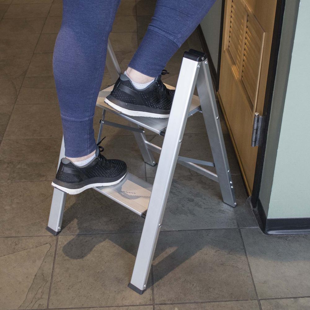 AmeriHome Ultra Slim Aluminum Two Step Folding Utility Step Ladder