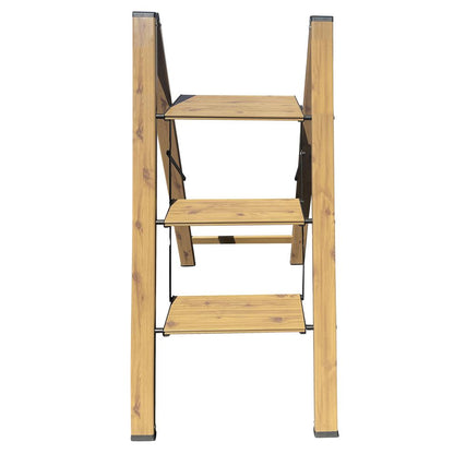 3 Step Aluminum Wood Grain Folding Ladder