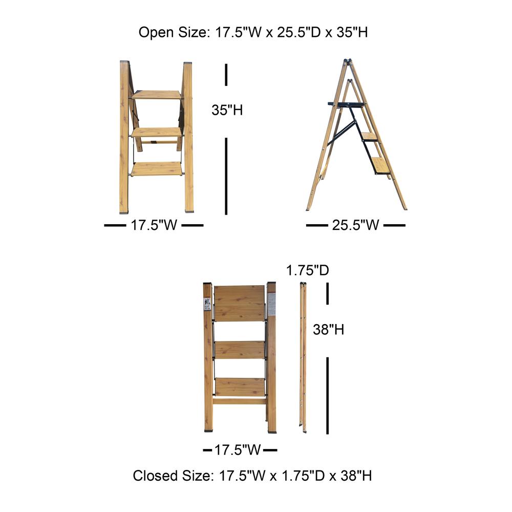 3 Step Aluminum Wood Grain Folding Ladder