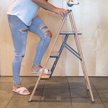 3 Step Aluminum Wood Grain Folding Ladder