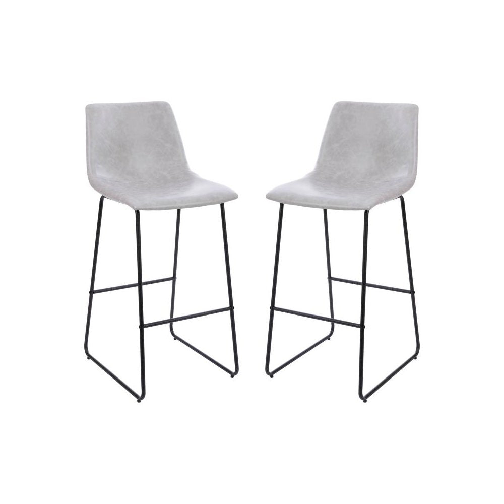 30 inch LeatherSoft Bar Height Barstools in Light Gray, Set of 2